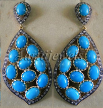 Victorian 2.65ct Rose Cut Diamond Turquoise Christmas Wedding Women’s Earrings - £660.71 GBP