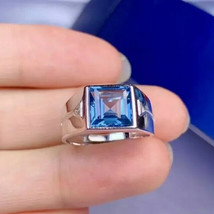 2Ct Princess Simulated Blue Tanzanite Mens Engagement Ring 14K White Gold Plated - £72.34 GBP