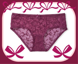 L Raspberry Grape Bow Ribbon Flocked Mesh Victorias Secret Hiphugger Pantie - £8.70 GBP