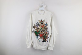 Vintage 80s 90s Streetwear Womens OSFA Christmas Reindeer Sweatshirt Whi... - $39.55