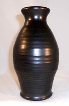 Vintage Glazed Wheel Thrown Black Redware Tall Vase By James C Seagreaves - $187.00
