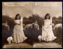 ch025 - Children - Easter Greetings, Angel with Lamb c1911 - 2 x postcards - £2.98 GBP
