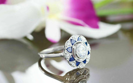14k Placcato Oro Bianco 3.60Ct Moissanite Rotonda Diamante Art Déco Halo Nuziale - £93.39 GBP
