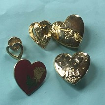 Vintage Mixed Lot of Small Goldtone &amp; Red Enamel w Yellow Rose Flower HEART Vale - £13.34 GBP