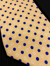 Lauren Ralph Lauren Tie Yellow Gold Blue Polka Dot Print Silk Hand Finished - $27.83