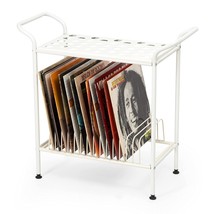 2-Tier White Metal Record Player Stand With 14 Slot Vinyl Record Holder - Turnta - £72.38 GBP