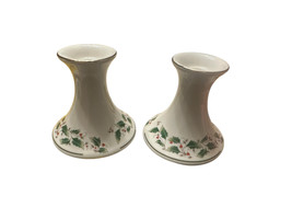 Vintage  Fine China Japan Holly Berry Christmas Candlestick Candle Holders 2Pcs - £11.87 GBP