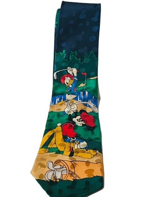 Walt Disney Store Tie Golf Necktie 57" Mickey Mouse Donald Duck Silk Club Golfer - $17.77