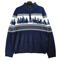 Threadbare - NEW - Navy Reindeer Fairisle Quarter Zip Knitted Jumper - L... - £22.14 GBP