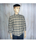 John Ashford Men&#39;s Medium Shirt Black Cream Plaid L/S All Cotton Button ... - $38.52 CAD