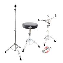 Drummer&#39;s Throne Seat, Snare Drum Stand &amp; Straight Cymbal Stand Hardware Set (3  - £61.03 GBP