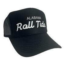 New Alabama Roll Tide Script Sports Black Hat 5 Panel High Crown Trendy Trucker - £18.69 GBP