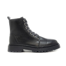 Vegan ankle boot combat ranger style on black vegan leather with Zip &amp; Non-Skid - £109.35 GBP