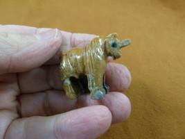 Y-UNI-20 Tan UNICORN SOAPSTONE carving figurine GEMSTONE horse I love un... - $8.59
