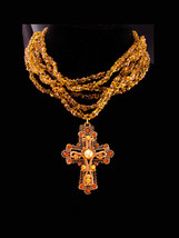 Vintage Gothic rhinestone Cross necklace - Our lady of snows medal - 40&#39;s glass  - £129.37 GBP