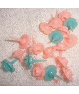 Vintage 13 Pink &amp; 5 Blue Plastic Flowers Cake Decorating Candle Holders - $4.99
