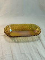 Vtg Marigold Carnival Glass Long Oval Dish Iridescent Gold Amber Read - £11.99 GBP