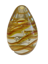 Paperweight Art Glass Egg-Shaped Hand Blown Yellow Orange Swirl 3 3/4&quot; Tall - £18.37 GBP