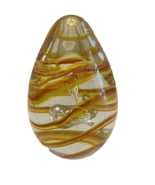 Paperweight Art Glass Egg-Shaped Hand Blown Yellow Orange Swirl 3 3/4&quot; Tall - £18.27 GBP