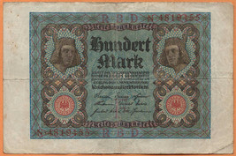 GERMANY 1920 Reichbank Fine 100 Mark Banknote Paper Money Bill P- 69a - £1.76 GBP