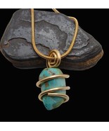 Gorgeous Hand Forged Natural Blue Turquoise Pendant Bronze Merlin&#39;s Gold... - $44.44