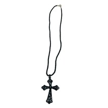 Black 2 Inch Cross Necklace Pendant Jewelry Retro Fashion Cloth Chain Stones - £27.56 GBP