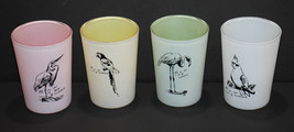Pastel Shot Glasses Frosted Birds Love Sunshine Set of 4 Tropical Beach MCM - $19.34