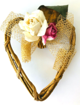 Victorian Style Heart Christmas Tree Ornament Twigs Roses Gold Lace Ribbon 6&quot; - £13.05 GBP