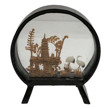 Vintage Chinese Carved Cork Sculpture Diorama w/ White Cranes Herons Gla... - $49.49