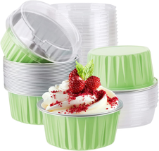 Baking Cups with Lids,  30Pcs 5Oz Disposable Aluminum Foil Muffin Liners Ramekin - £14.92 GBP