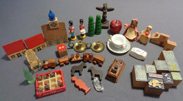 Miniature Lot Vintage Wood Houses Trees Coca Cola Printer Blocks Train Totem + - £19.80 GBP