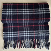 Burberrys Scarf Blue Red Plaid Fringe Cashmere - $3,025.87 MXN