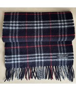 Burberrys Scarf Blue Red Plaid Fringe Cashmere - $3,025.87 MXN