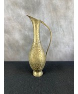 Gorgeous Vintage Brass Pitcher Vase With Floral Etched Design - $37.62