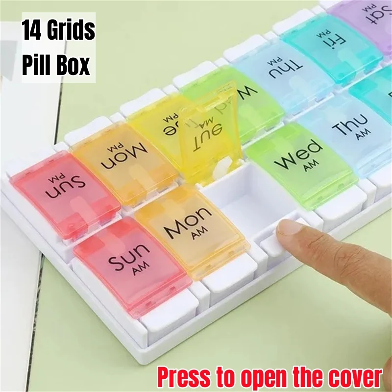 14 Grids Weekly 7 Days Pill Box Press to Open Pill Case Medicine Storage Organiz - £18.81 GBP