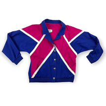 VTG Regal Windbreaker Retro Jacket Small Women&#39;s Blue Pink 90&#39;s Button Up - £19.42 GBP