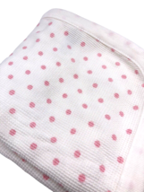 Baby Receiving Blanket White Pink Polka Dot Waffle Weave Knit Girls Vtg 30&quot;x31&quot; - £29.72 GBP