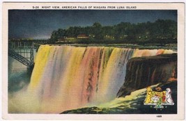 New York Postcard Niagara Falls American Falls Night View From Luna Island - £1.65 GBP