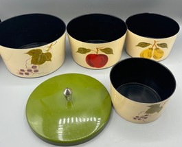 Vtg Set Nesting Bowls Canister Set Hand Painted Fruit Covered Dish - $21.67