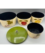 Vtg Set Nesting Bowls Canister Set Hand Painted Fruit Covered Dish - $21.67