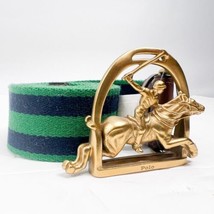 Polo Ralph Lauren EQUESTRIAN STIRRUP BUCKLE Stripe Belt Size 42 - £91.43 GBP