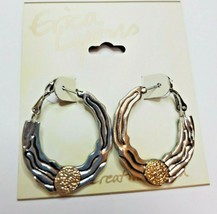 Erica Lyons Silver Tone Hoop Earrings 1 Inch Lines With Gold Foil Circle New - £10.50 GBP