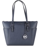 MICHAEL KORS Charlotte Handbag/Purse Shoulder Bag Tote ~ NAVY ~ Top Zip ~ Logo - £118.55 GBP