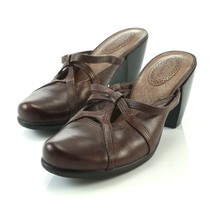 Clarks Dark Brown Leather High Heel Mules Strappy Shoes Womens 7.5 SN 71387 - £18.90 GBP