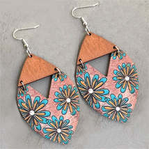 Pink Wood &amp; Silver-Plated Stripped Blue Mum Drop Earrings - £11.00 GBP