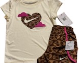Nike Girl`s Graphic Print T Shirt &amp; Shorts 2 Piece Set Cacao Wow  6X - $29.92