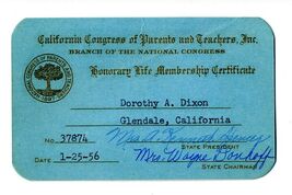 1956 California Congress Parent &amp; Teachers Honorary Life Membership Cert... - $24.72