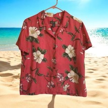 Sugar Reef Hawaiian coral floral hibiscus Tropical blouse Women’s Size L Large - £15.28 GBP