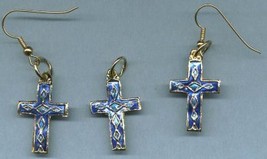 Cloisonne Cross Earrings With Shepherd Hooks &amp; Pendant - $8.00