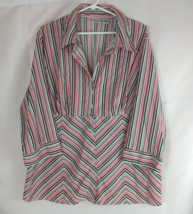 Fashion Bug Stretch Women&#39;s Striped Ruched Button-Up Blouse Plus Size 22/24 - $17.45